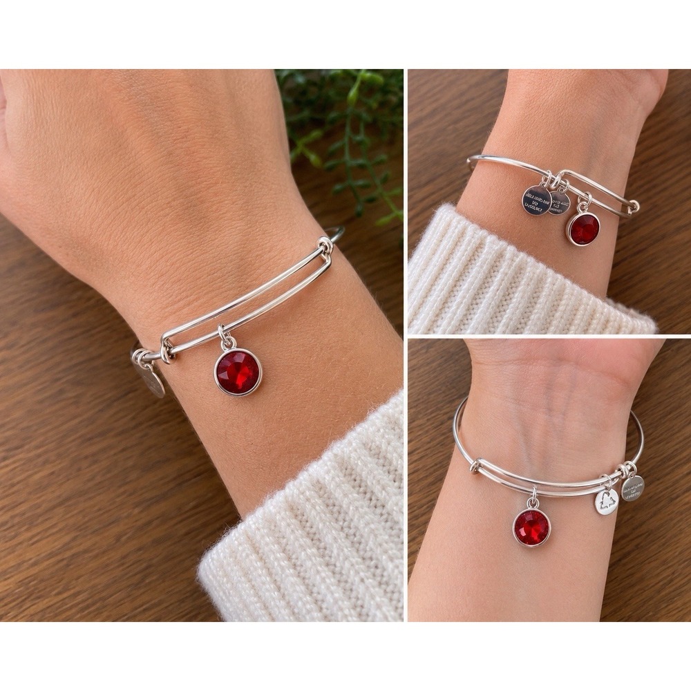 Alex‎ and Ani Ruby Red Crystal Birthstone Expandable Bangle Bracelet Silver Tone
